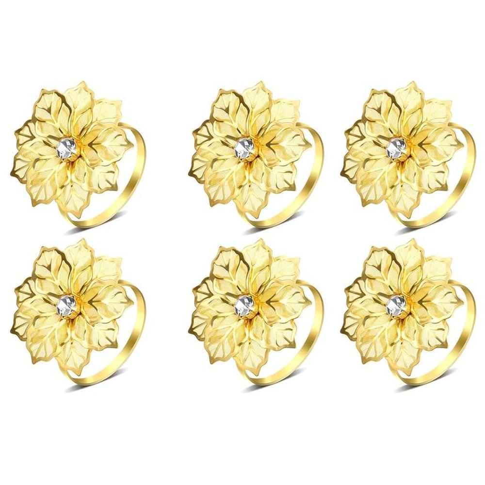 Set 6 Flores Servilleteros Dorados Gold Premium Brillantes