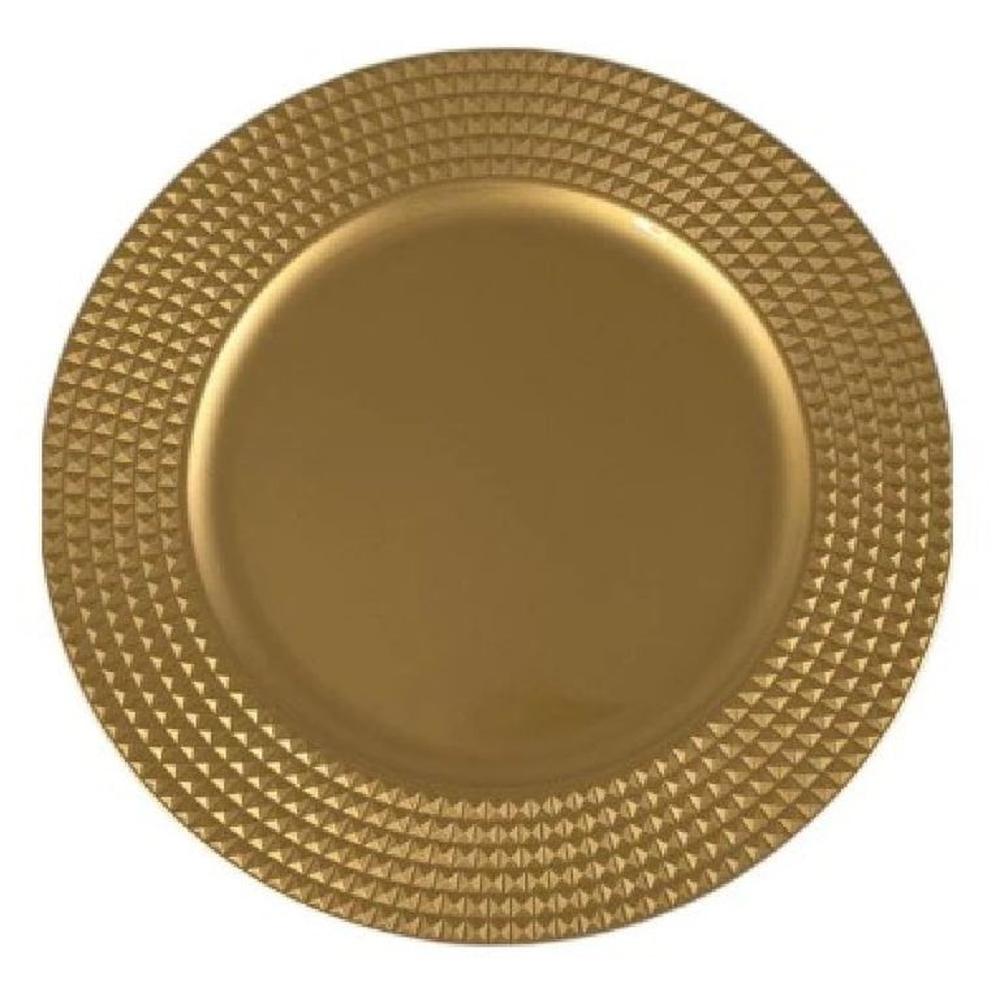 Plato Fondo Sitio Borde Puntos Dorado 33cm Decoración Mesa
