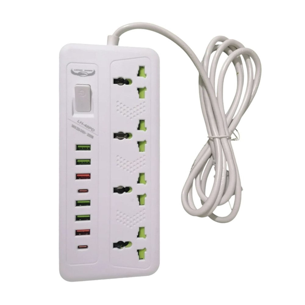 Regleta Eléctrica 6 USB + 4 Tomas Carga Rápida PD 2m Cable 2500W