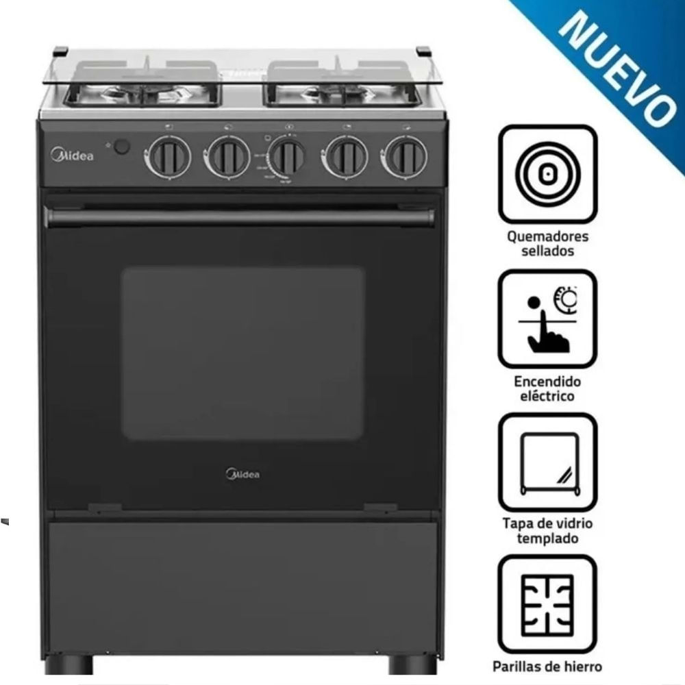 Cocina A Gas MIDEA 4 Quemadores MGS24FS2LFABBC Negro