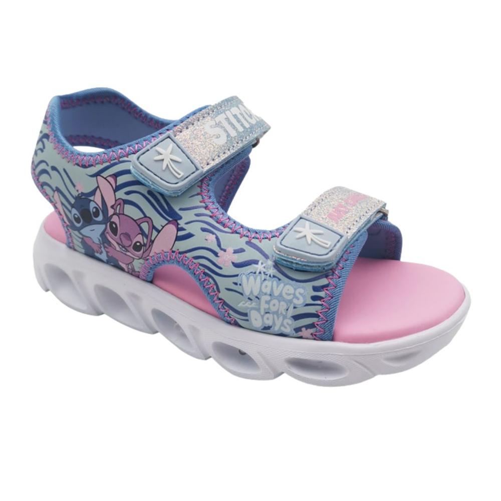 Sandalias Niña Playera Stitch Angel Azul Luces Talla 29