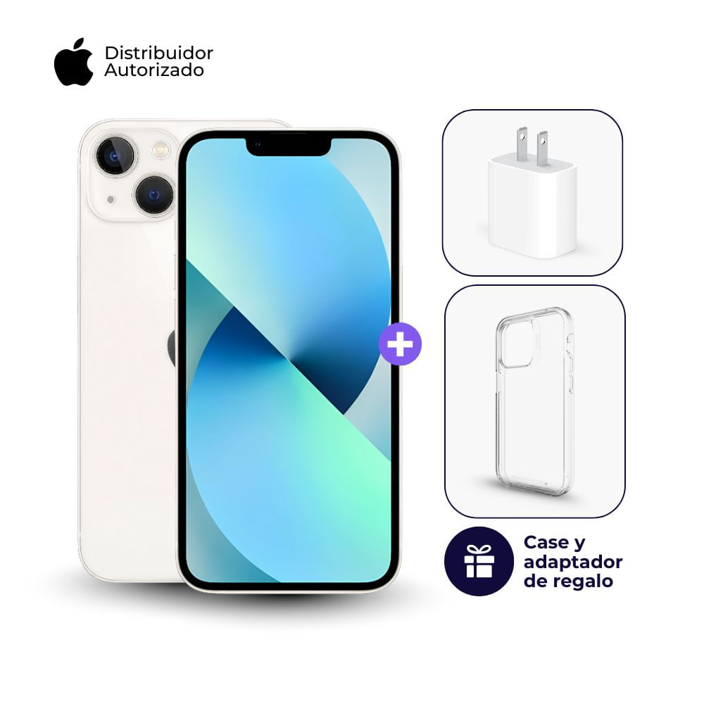 iPhone 13 128GB Blanco + Adaptador 20w + Case Space iPhone 13 128GB Blanco + Adaptador 20w + Case Space