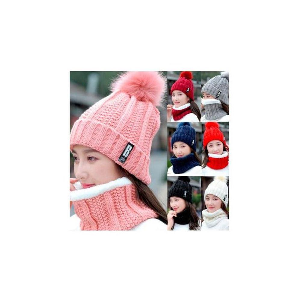 Gorro lana con cuellera tejido invierno forro polar