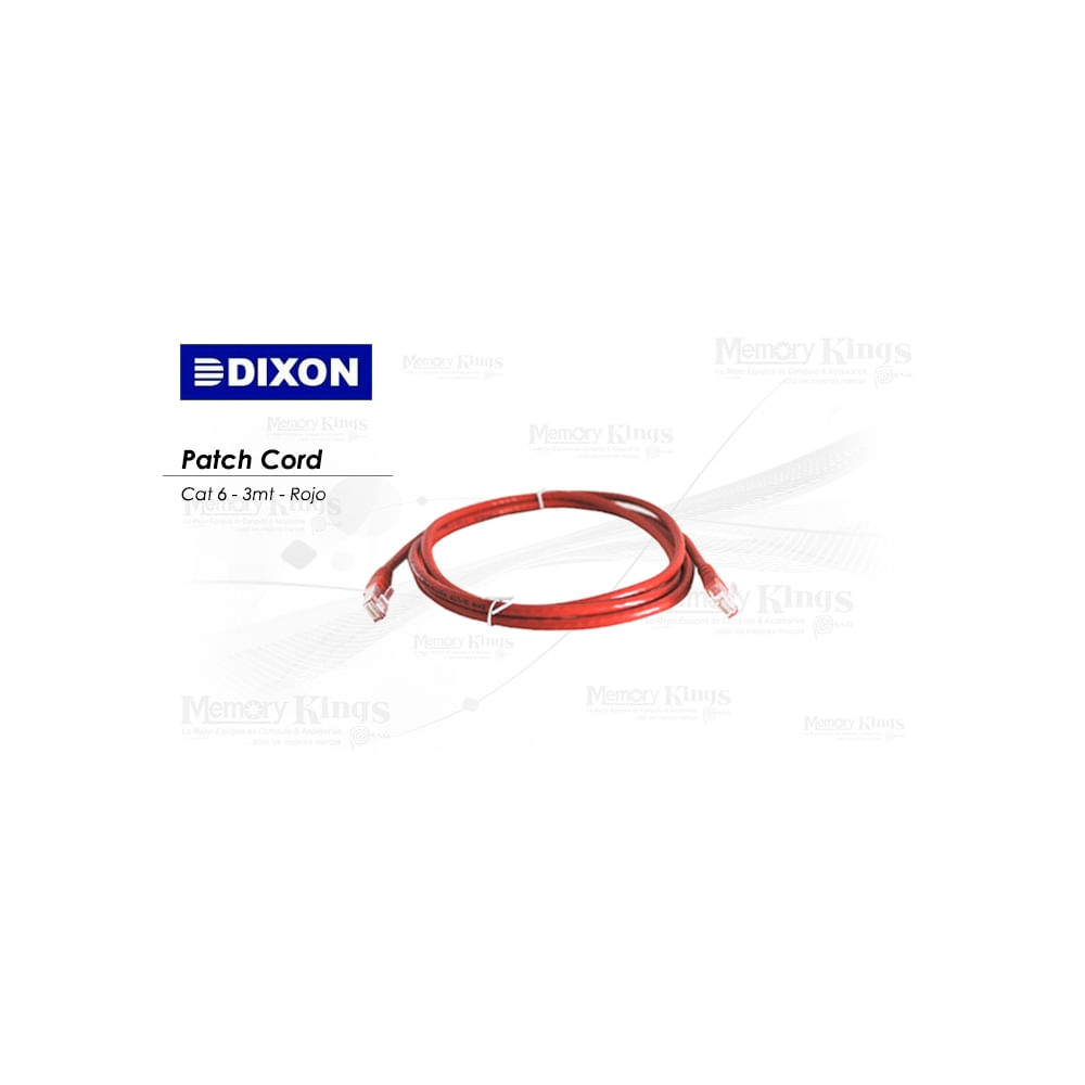 Cable de red patch cord Cat 6 Dixon 3m - Conexión rápida y fiable, color rojo
