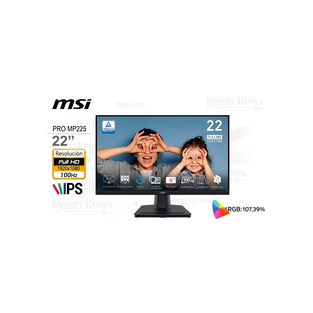Monitor MSI Pro MP225 22"" FHD, IPS, 100Hz, 1ms - Pantalla ideal para gaming y trabajo profesional