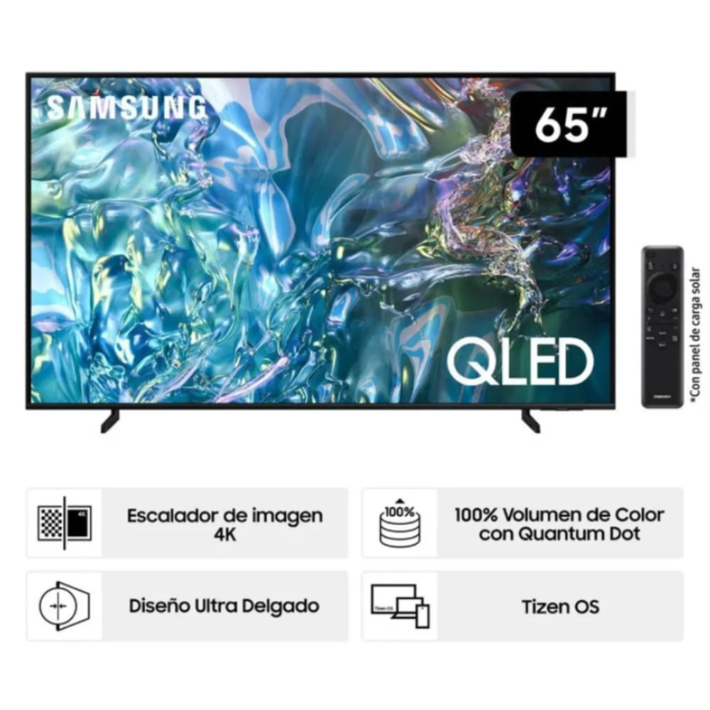 Televisor Samsung Smart TV 65"" QLED 4K Q60D Tizen OS - Incluye Control Solar