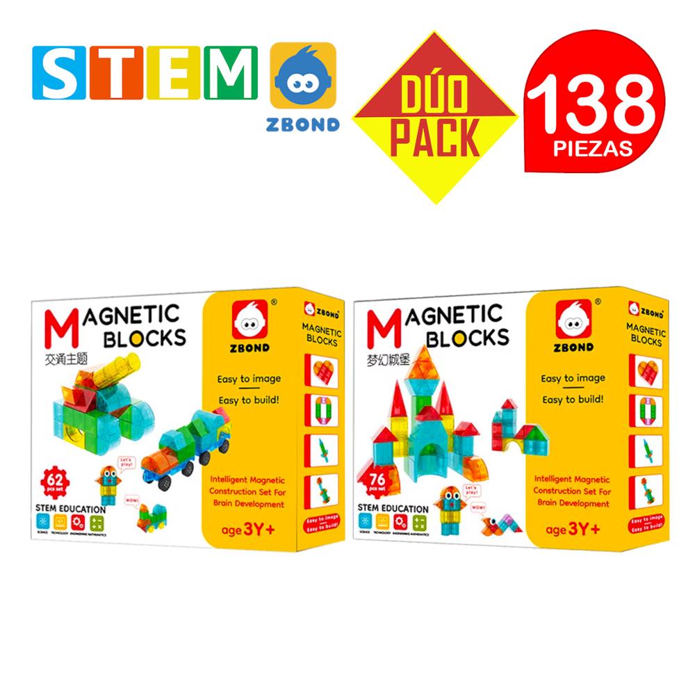 Bloques Magnéticos 3D Didácticos STEM ZBOND 62p+76p Dúo Pack 138 Piezas