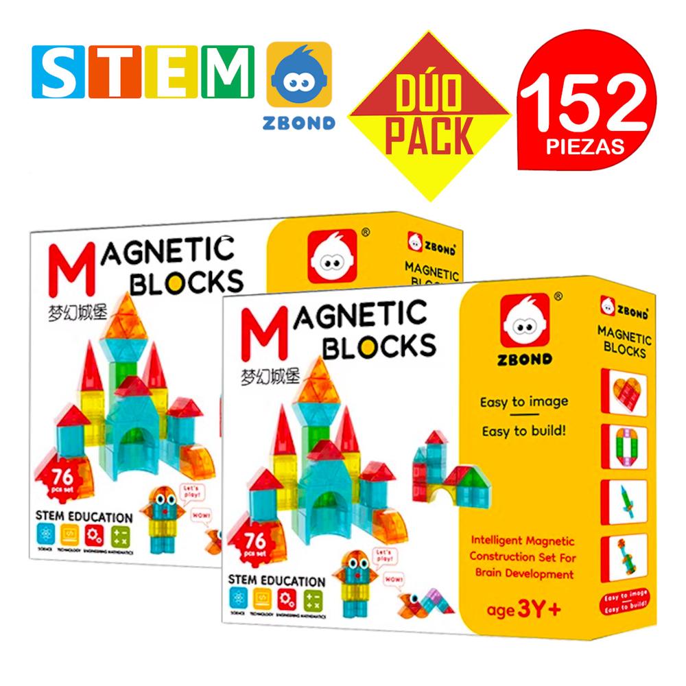 Bloques Magnéticos 3D Didácticos STEM ZBOND Caja 76 Piezas Dúo Pack 152 Piezas