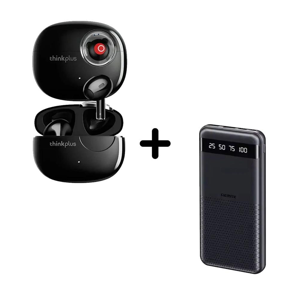 Combo  Lenovo Audifonos LP17 + Power bank Remax RPP-10 Black