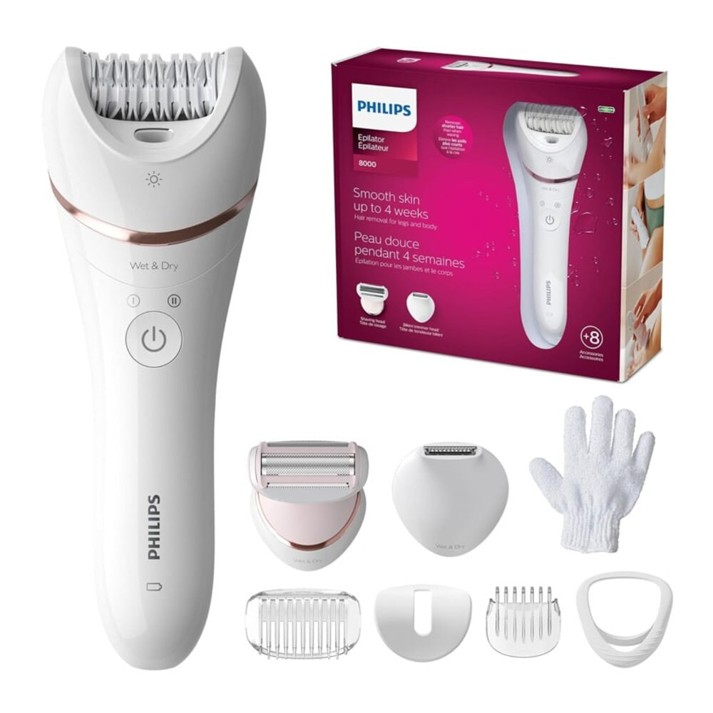 Depiladora Philips Inalámbrica y Resistente al Agua + 8 Acs.