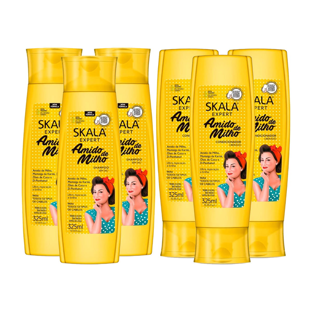 Shampoo 325Ml + Acondicionador Amido De Milho X 325Ml - Skala 3 Pack