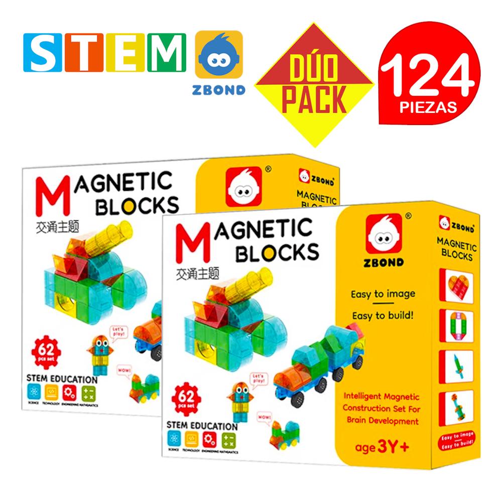 Bloques Magnéticos 3D Didácticos STEM ZBOND Caja 62 Piezas Dúo Pack 124 Piezas