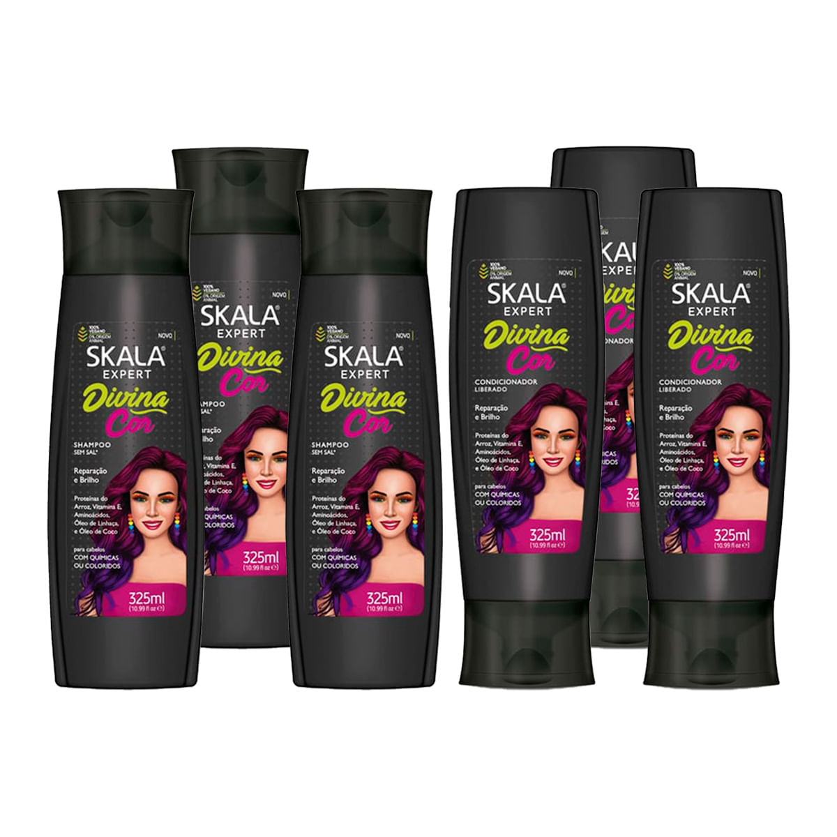 Shampoo 325Ml + Acondicionador Divina Cor X 325Ml - Skala 3 Pack