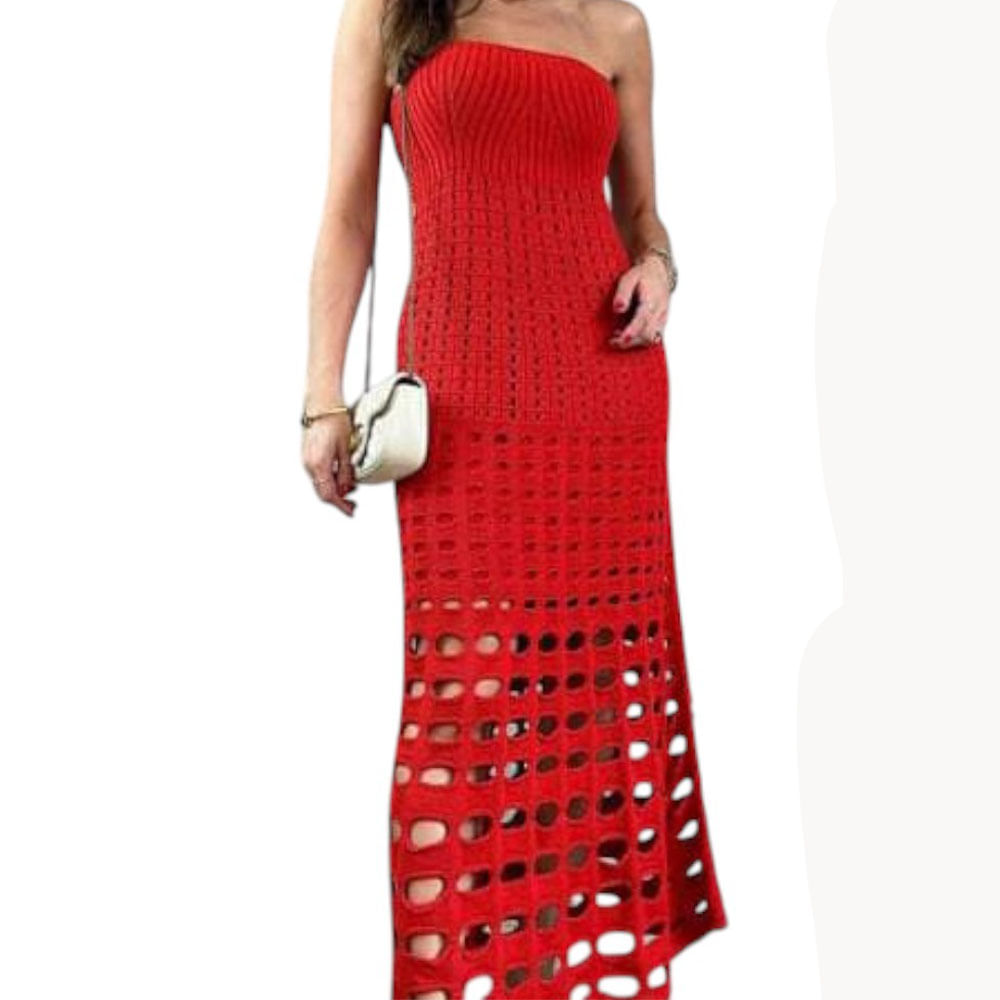 Vestido Mujer Hilo Maxi Bombas G359-35 Color Rojo