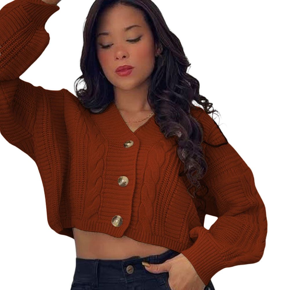 Chompa Mujer Hilo Trensa 359G-23 Color Caramelo