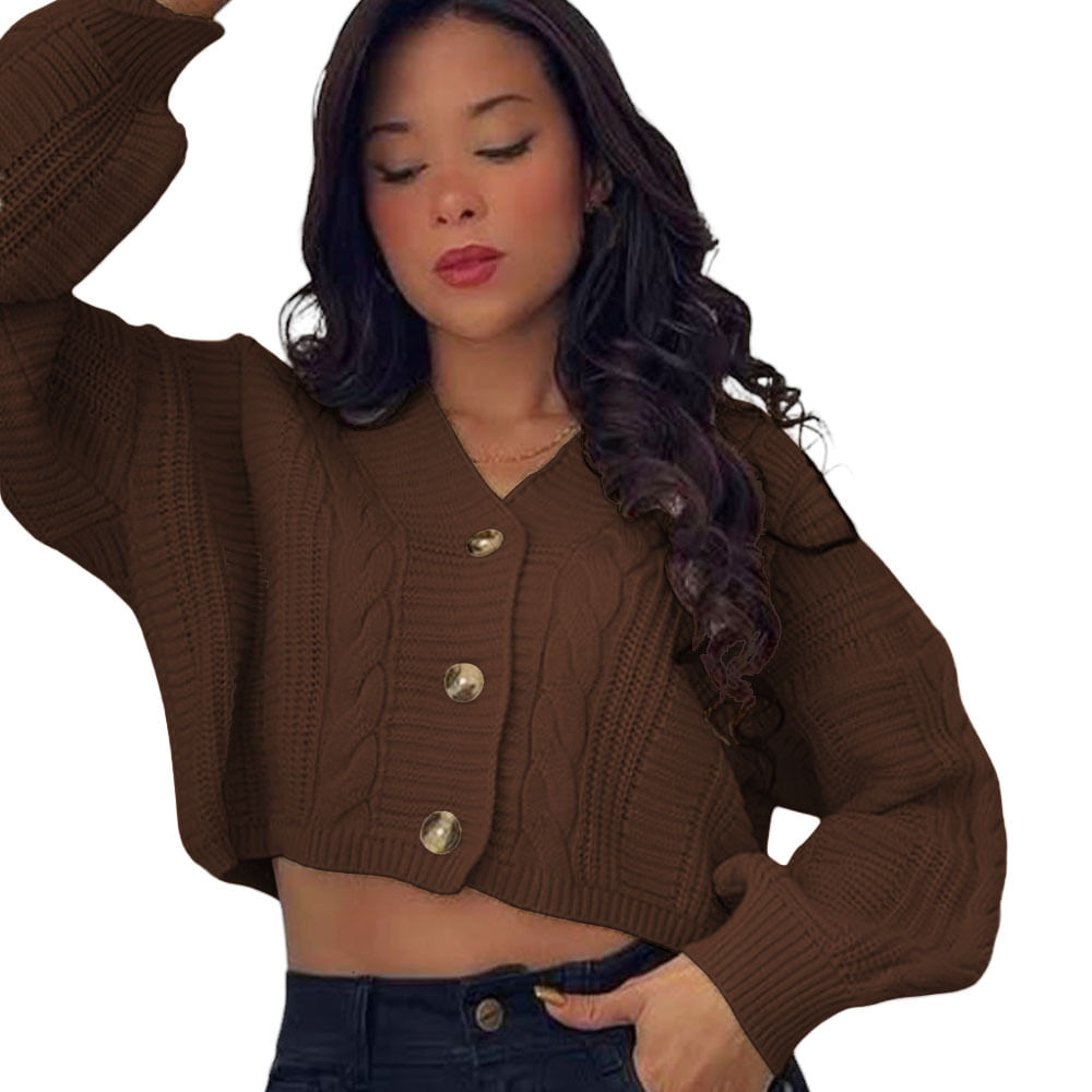 Chompa Mujer Hilo Trensa 359G-23 Color Marron