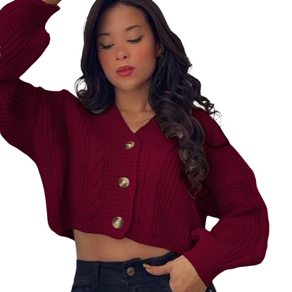 Chompa Mujer Hilo Trensa 359G-23 Color Guinda