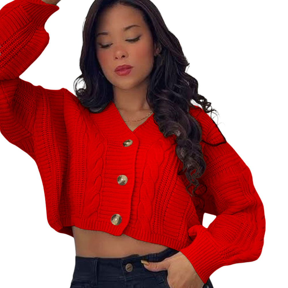 Chompa Mujer Hilo Trensa 359G-23 Color Rojo