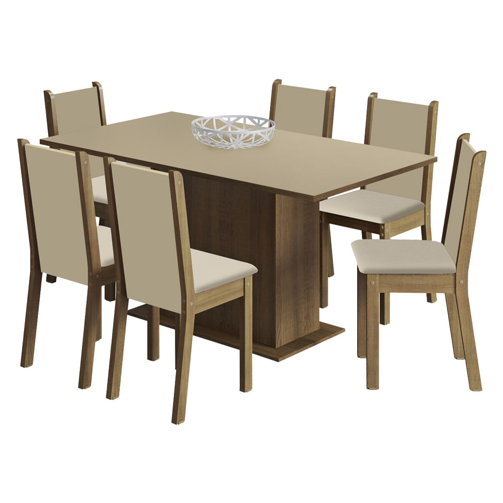 Juego de Comedor Ohana con 6 Sillas Marrón/Crema/Beige Juego de Comedor Ohana con 6 Sillas Marrón/Crema/Beige