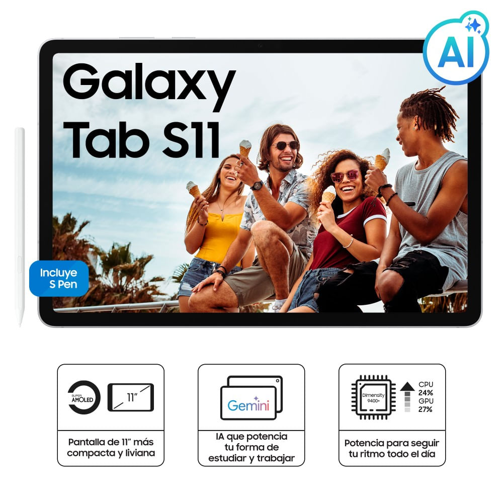 Tablet Samsung Galaxy Tab S11 11"" 128GB Plata + S Pen