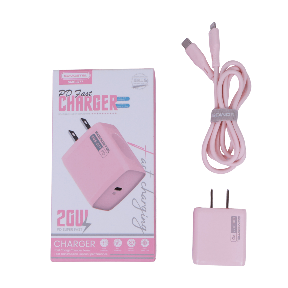 Cargador de pared + Cable Pd20w Rosa Somostel