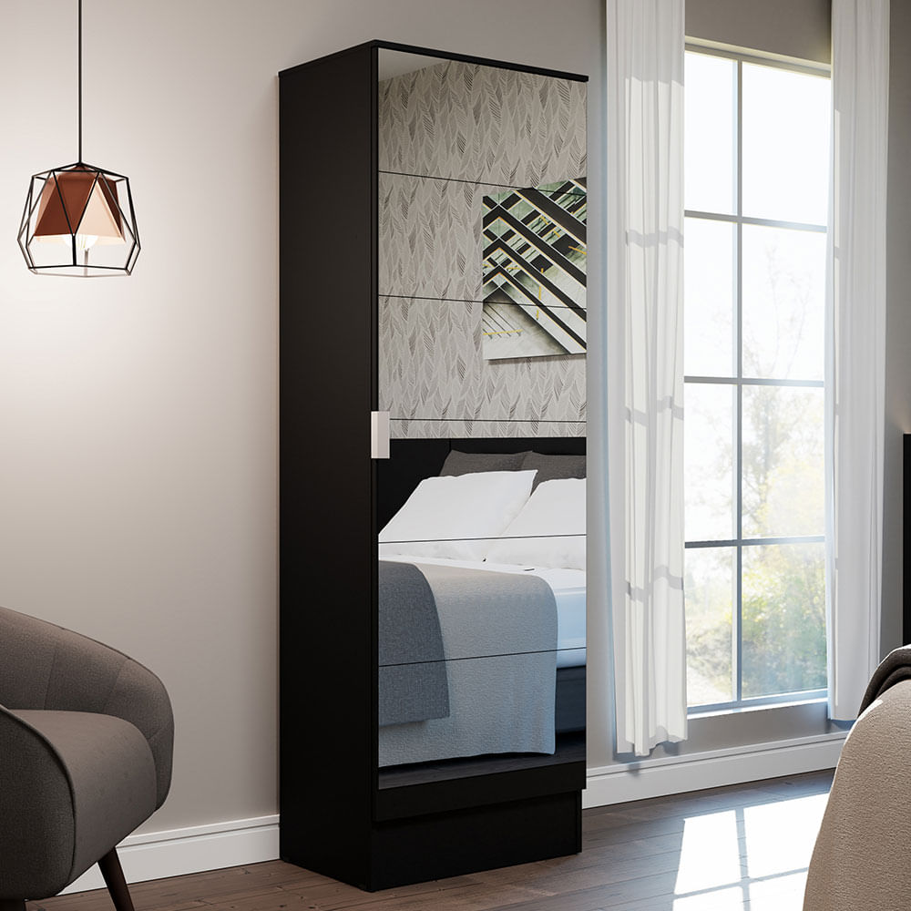 Zapatera Isis 1 Puerta con Espejo Negro Zapatera Isis 1 Puerta con Espejo Negro