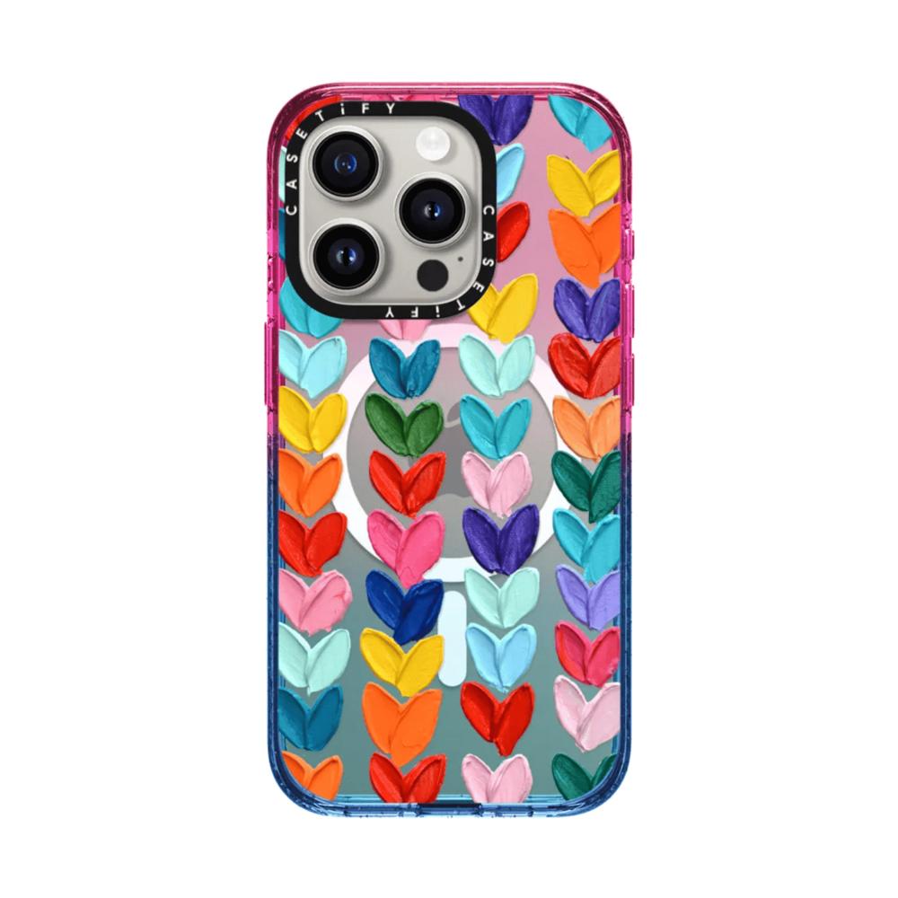 Case Casetify Clear Polka Daub Hearts con Magsafe para Iphone 14
