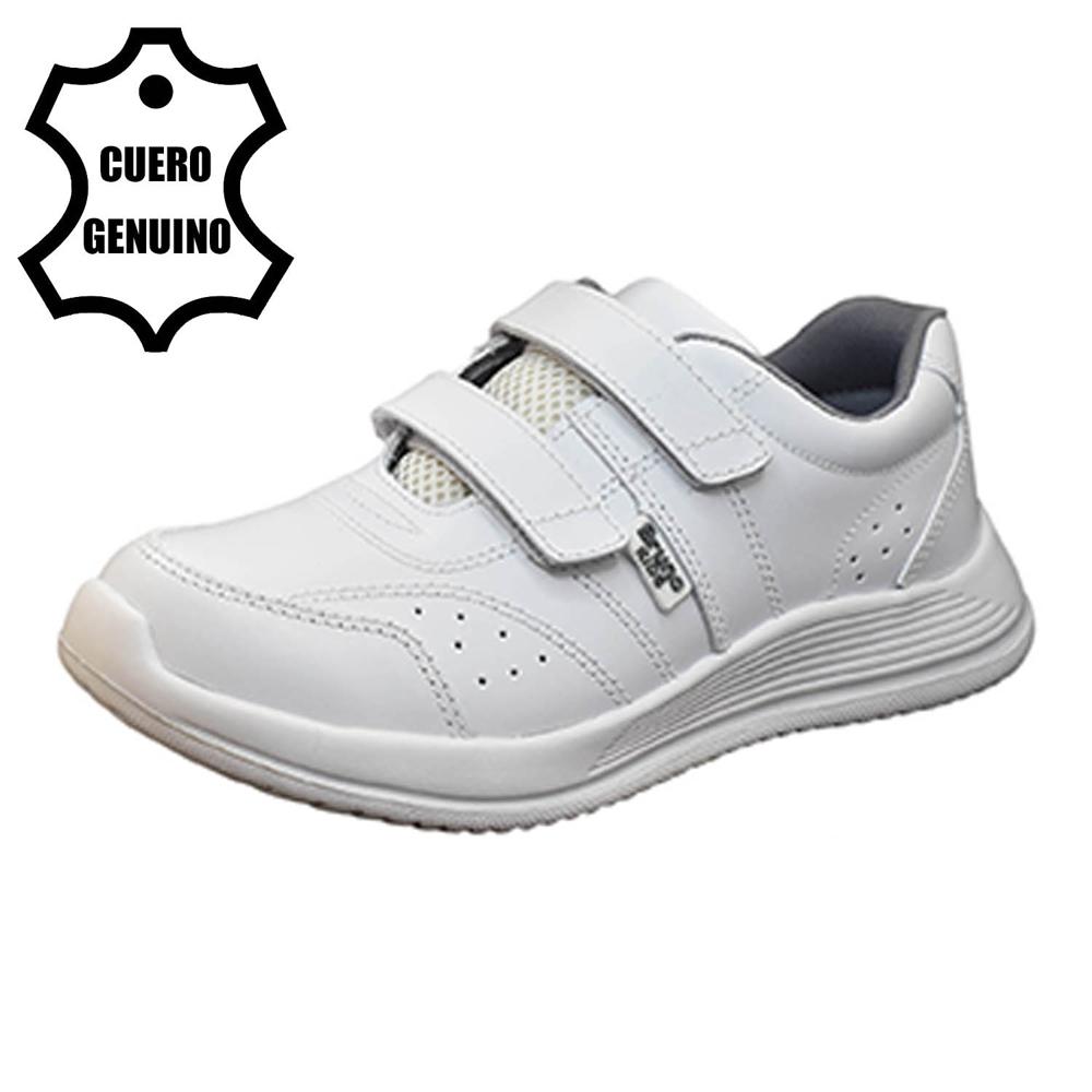 Zapatilla Escolar Bruno Kids Unisex Cuero Blanco con Velcro talla 29
