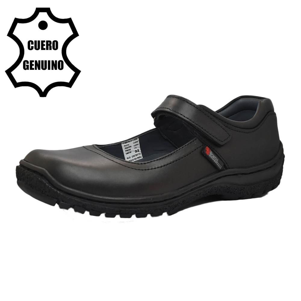 Zapato Escolar Bruno Sebastian para Niña de Cuero Negro Mary Jane con Velcro 40