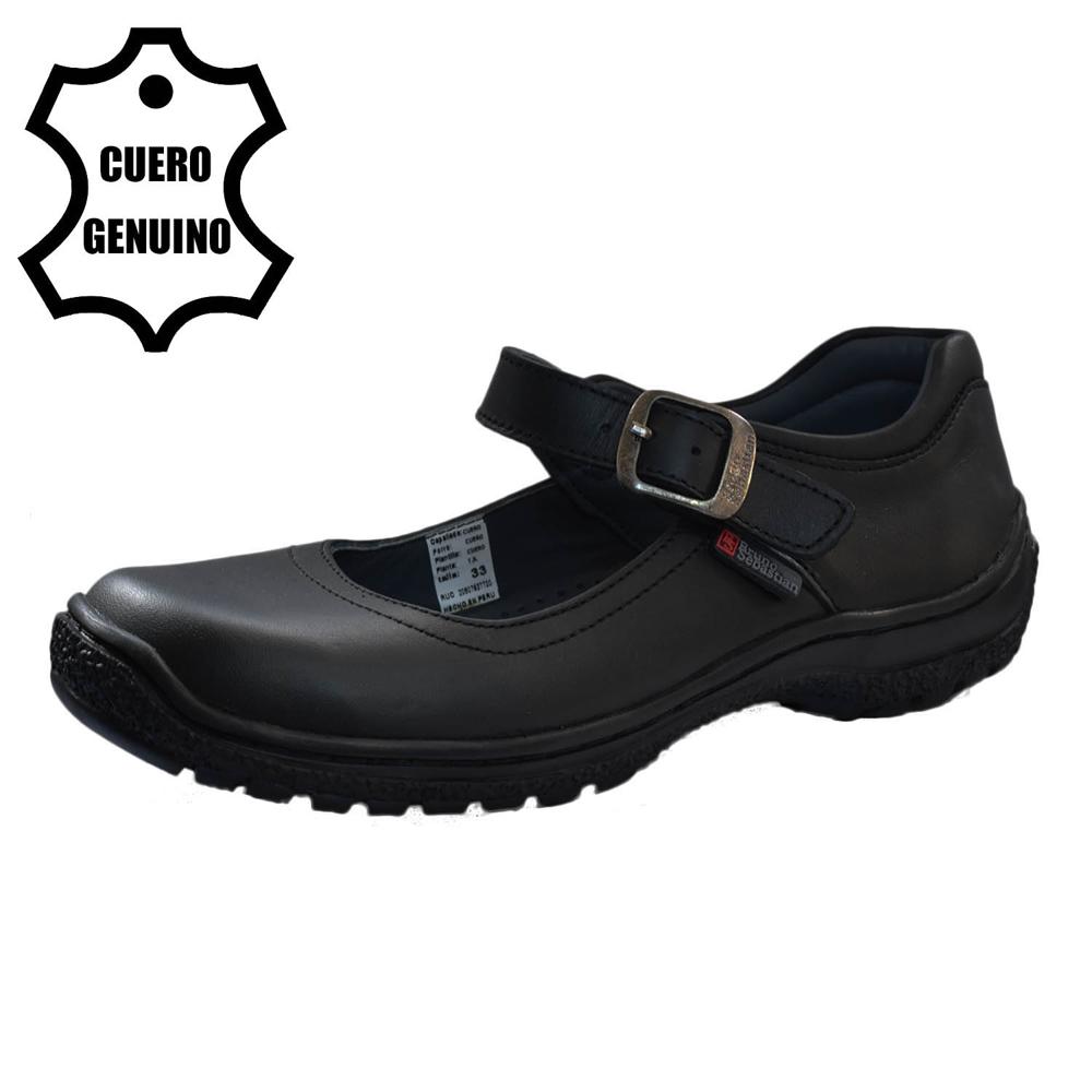 Zapato Escolar Bruno Sebastian para Niña Cuero Negro Mary Jane con Hebilla Talla 30