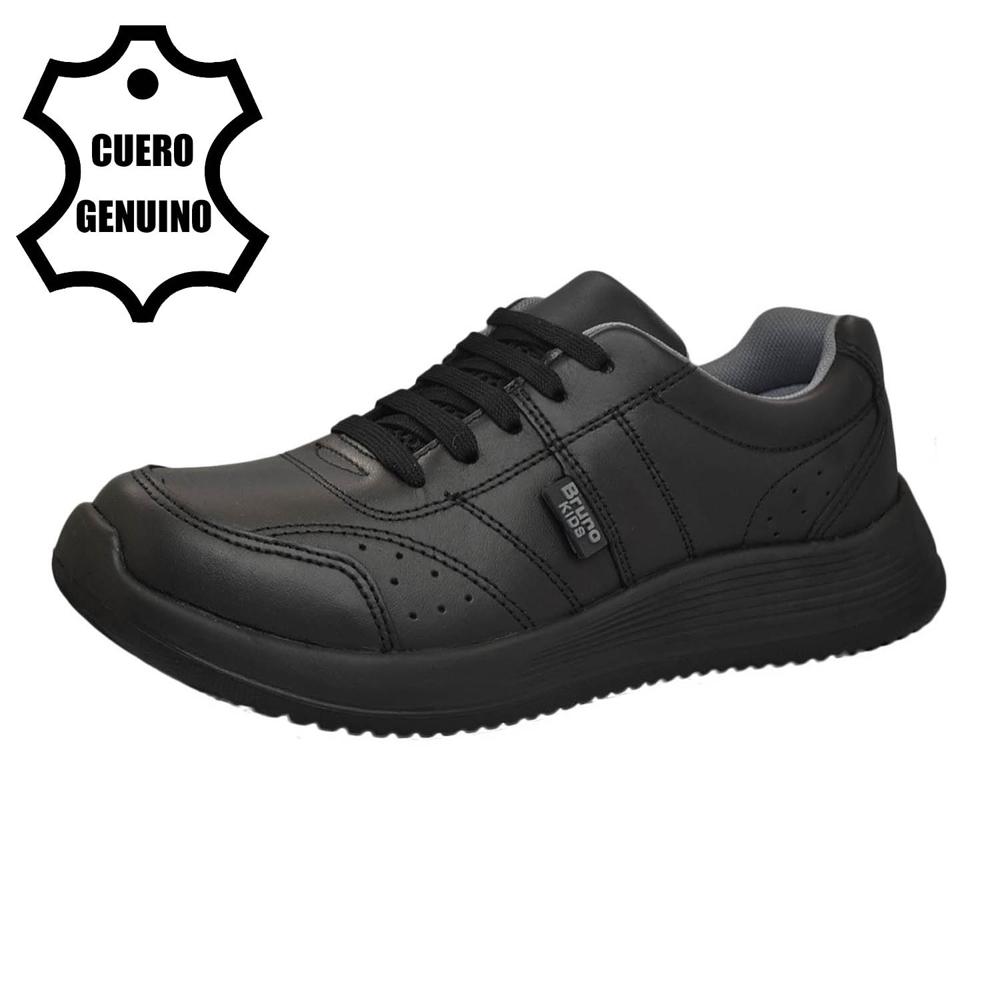 Zapatilla Escolar Bruno Kids Unisex Cuero Negro con Pasador talla 43