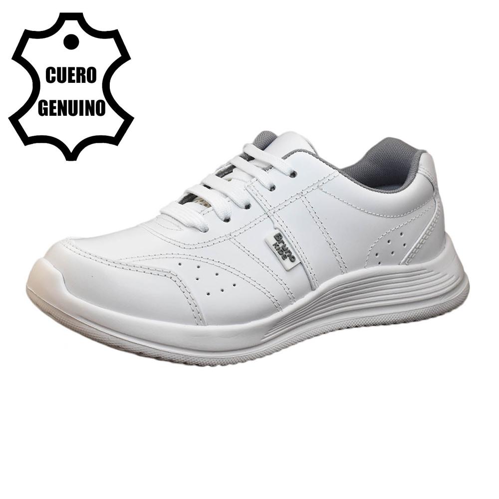 Zapatilla Escolar Bruno Kids Unisex de Cuero Blanco con Pasador talla 30