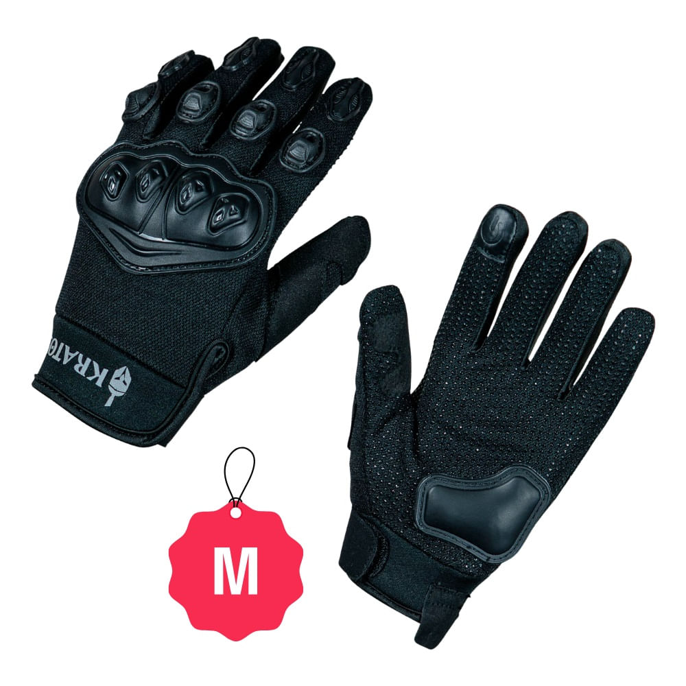 Guantes para Motociclista Kratoz Modelo WAR Negro Poliester Talla M