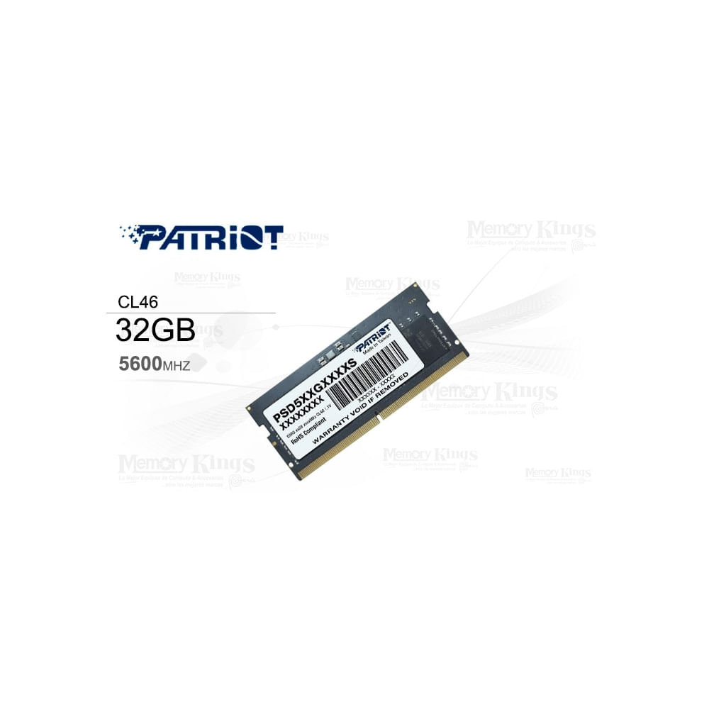 Memoria RAM Patriot SODIMM DDR5 32GB 5600MHz CL46 para laptops - Rendimiento superior y velocidad e