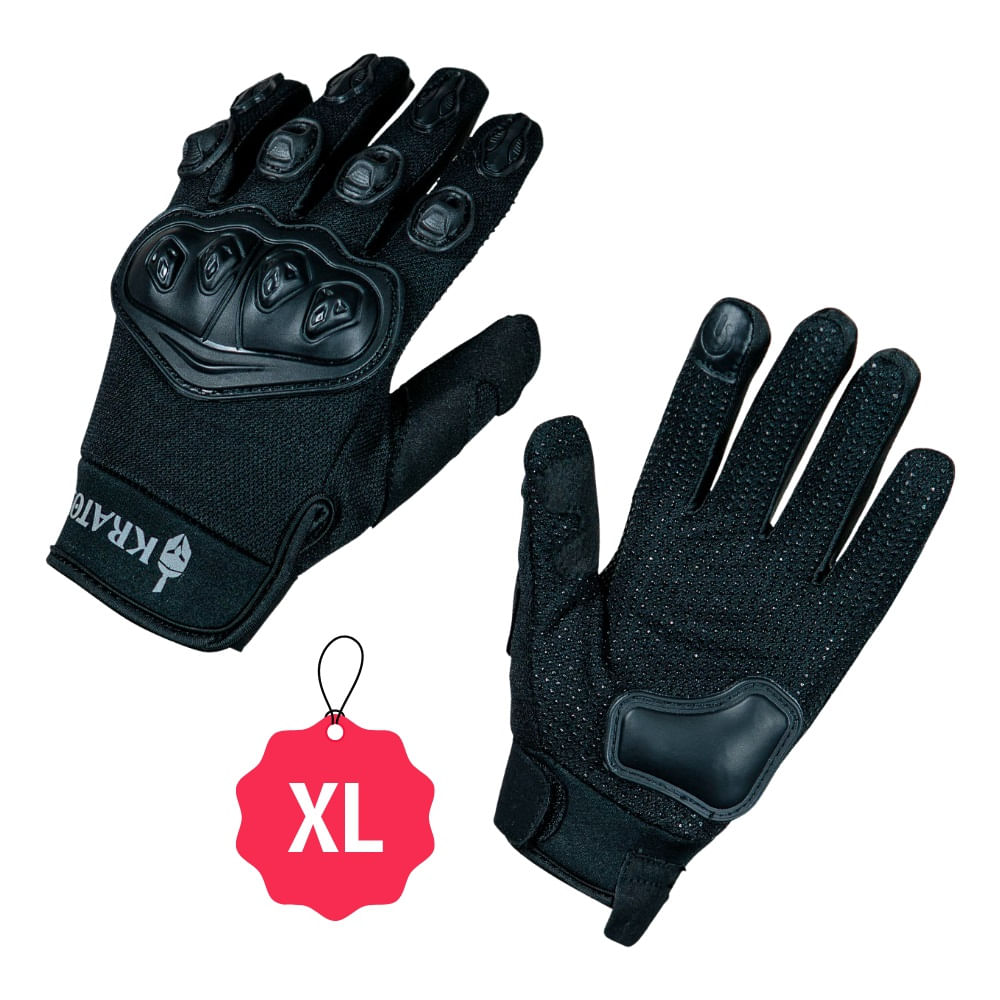 Guantes para Motociclista Kratoz Modelo WAR Negro Poliester Talla XL