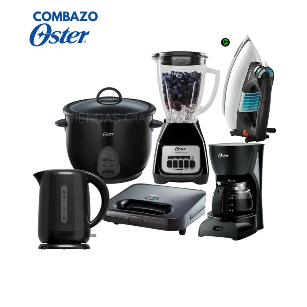 Combazo Oster Licuadora + Hervidor + Arrocera + Sandwichera + Cafetera y Plancha
