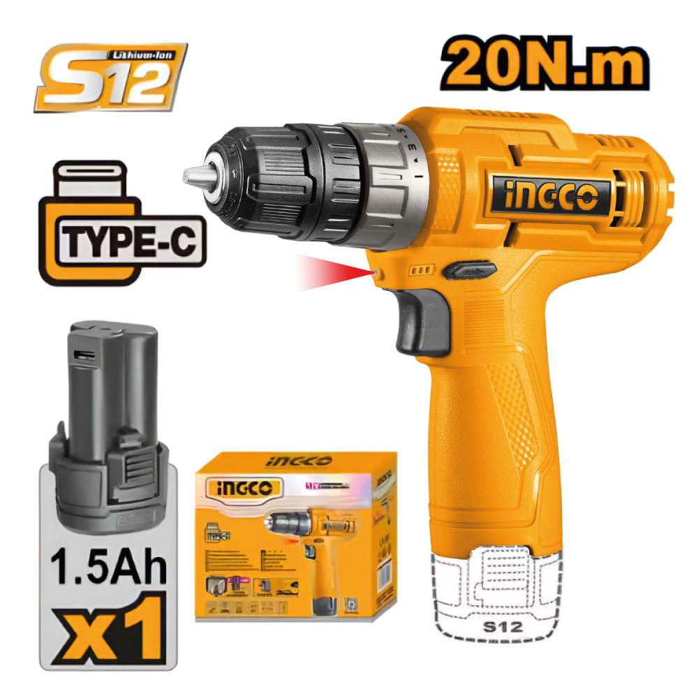 Taladro Atornillador Inalámbrico Ingco 12V CDLI12428 Taladro Atornillador Inalámbrico Ingco 12V CDLI12428