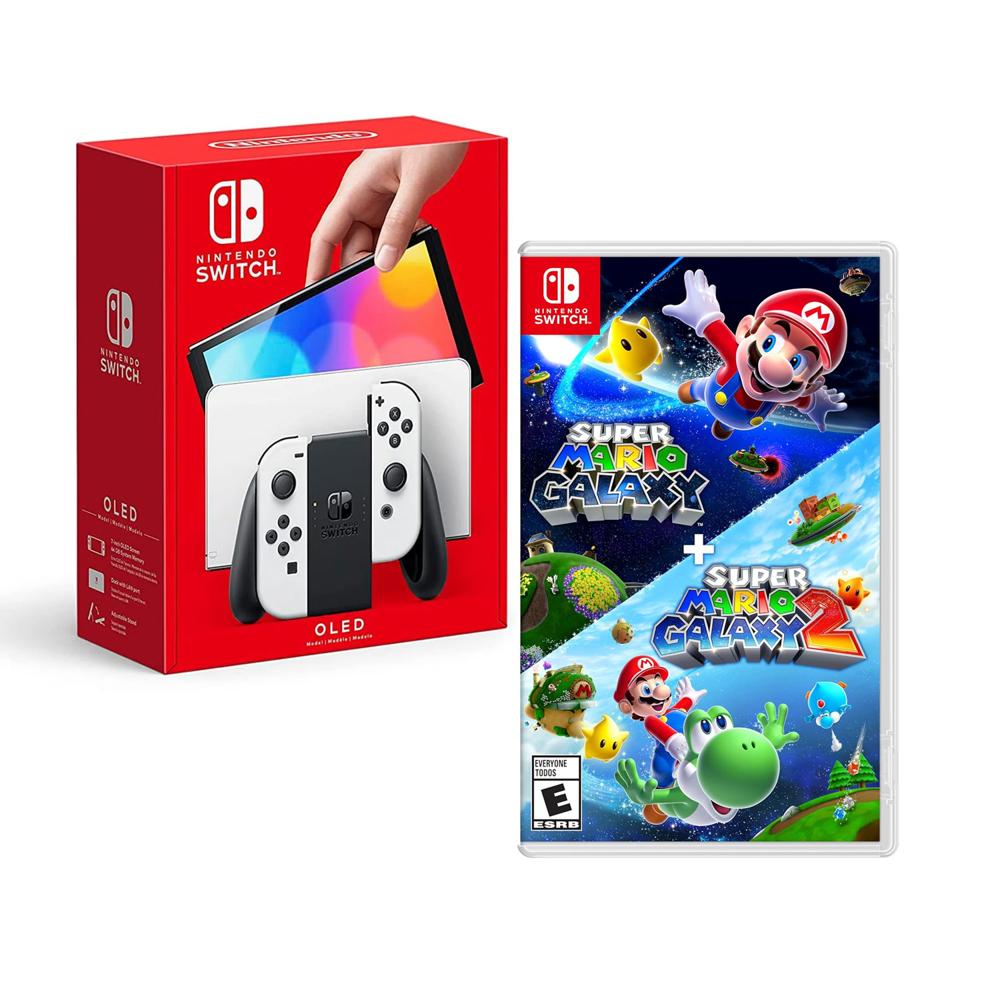 Nintendo Switch Modelo Oled Blanco + Super Mario Galaxy + Super Mario Galaxy 2