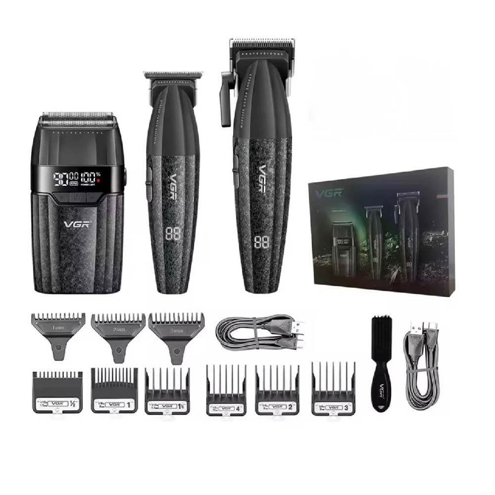 Maquina de cortar cabello y Trimer +Afeita.pack Profesional VGR negro