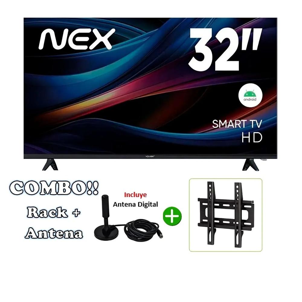 Televisor Nex 32 LED HD Smart TV TVLED32S + Antena Digital + Rack