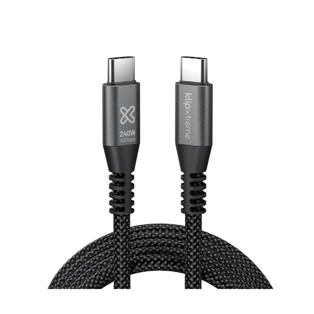 Cable USB-C Klip Xtreme 1.8m Negro, 24 Pines, 240W y 40Gbps - Carga Rápida y Duradero