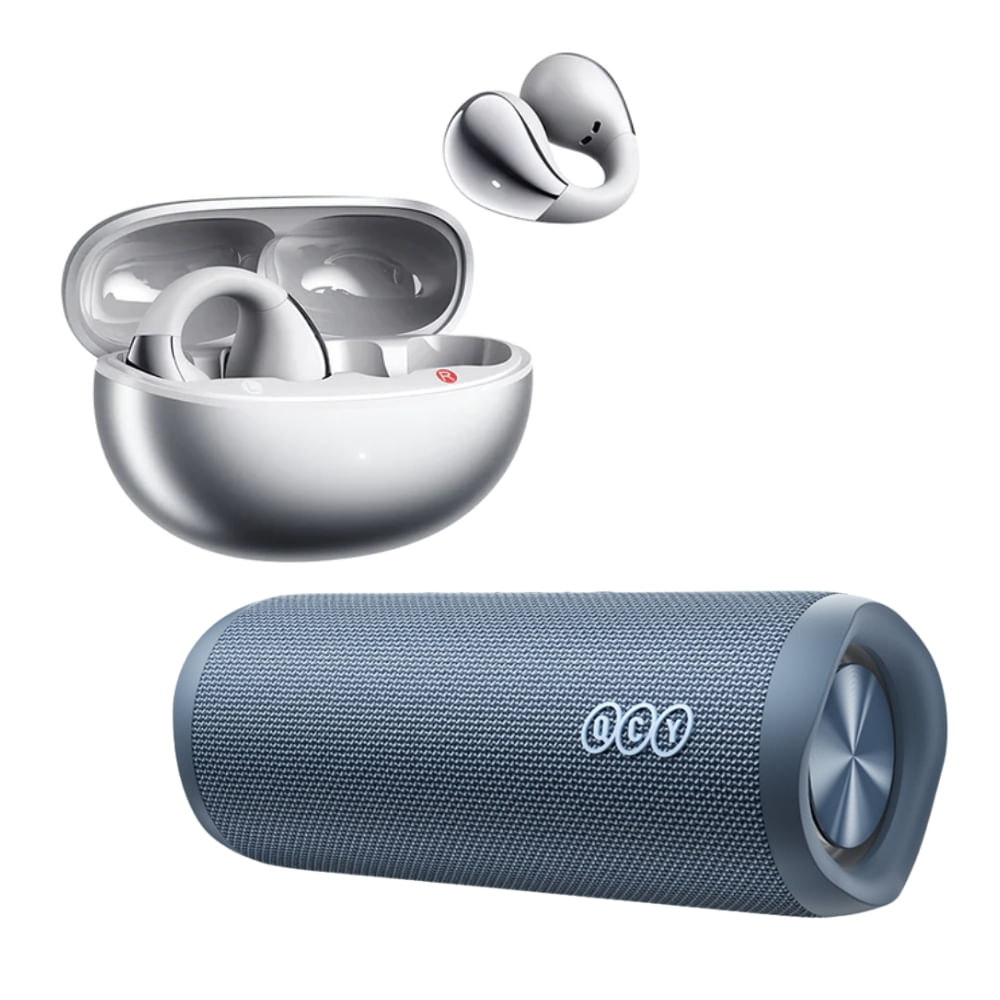 Combo QCY Audífonos Inalámbricos Crossky C30S Plateado + QCY Speaker SP7 Azul