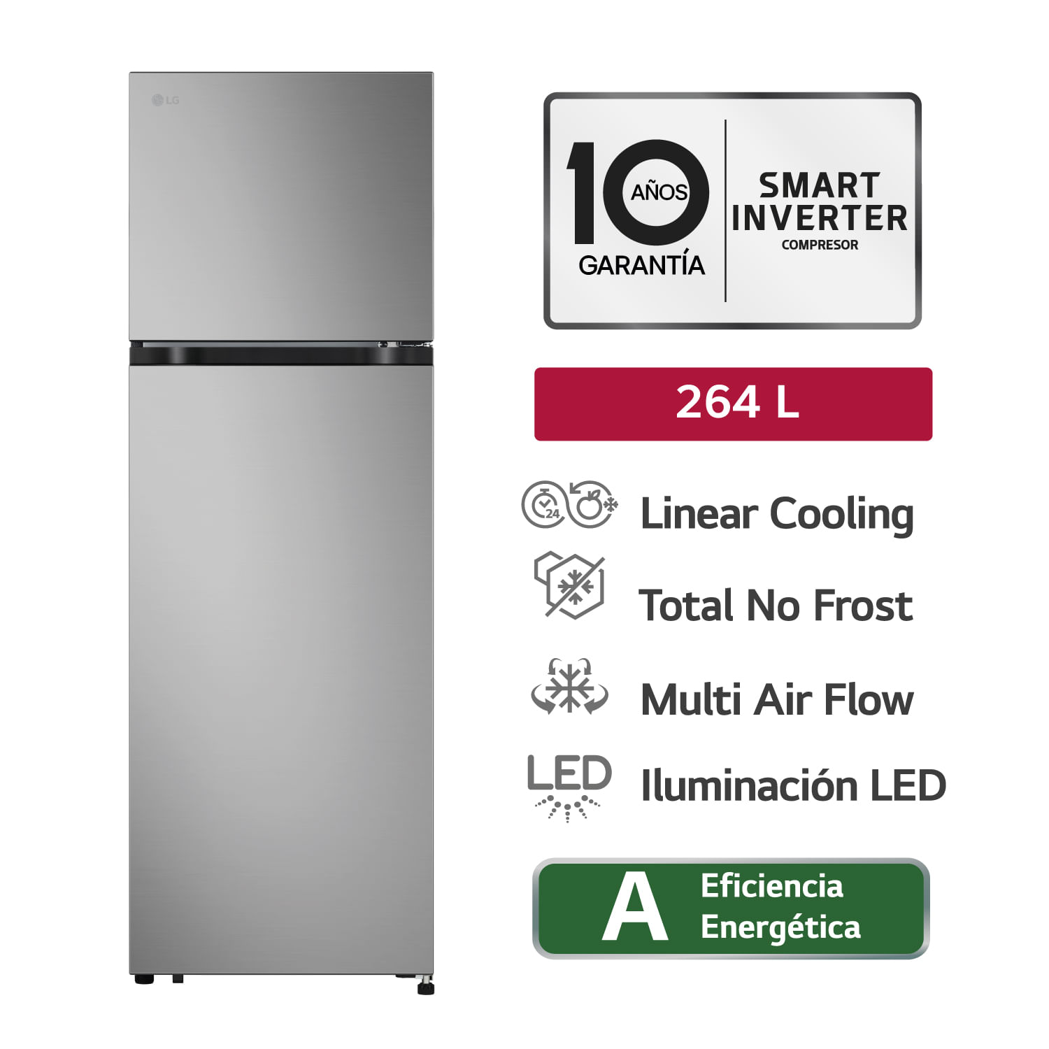 Refrigeradora LG 264 LT No frost VT26BPY Plata