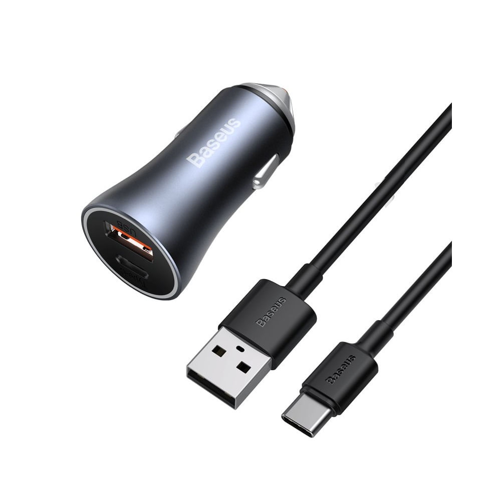 Cargador Para Auto 40W USB-C USB-A, Cable 1M , Baseus
