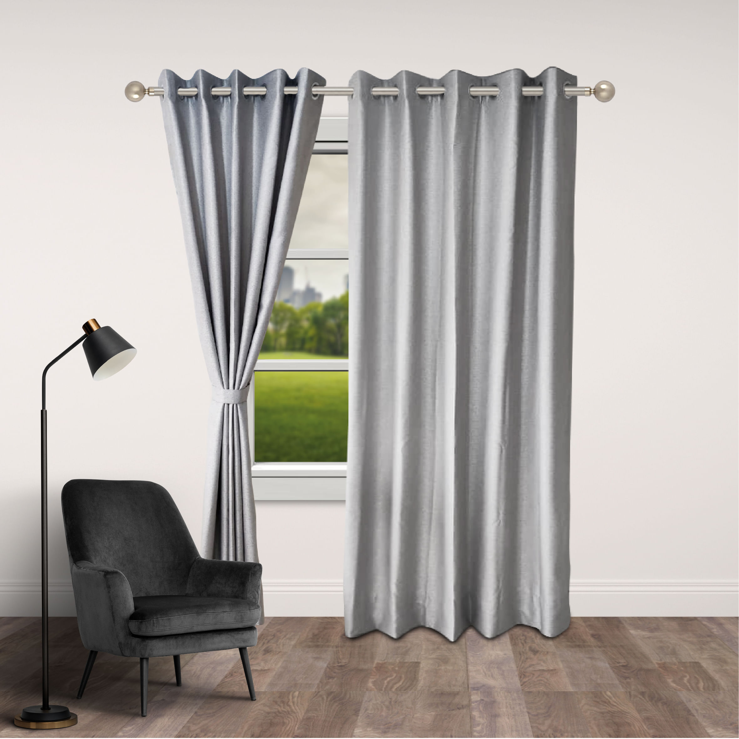 Pack de 2 Cortinas Silver 1.40x2.30 con 2 Alzapaños Orange