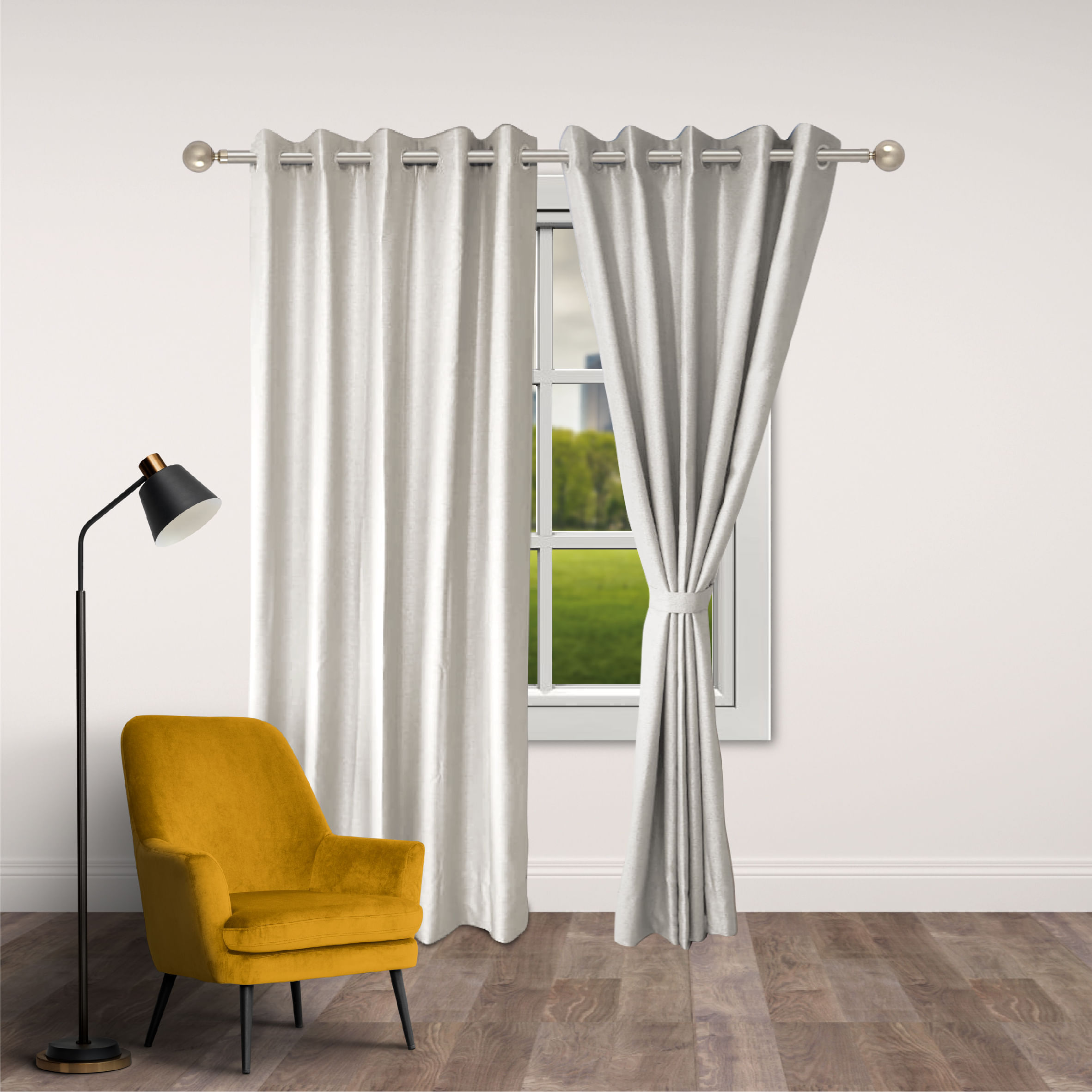 Pack de 2 Cortinas Angora 1.40x2.30 con 2 Alzapaños Orange