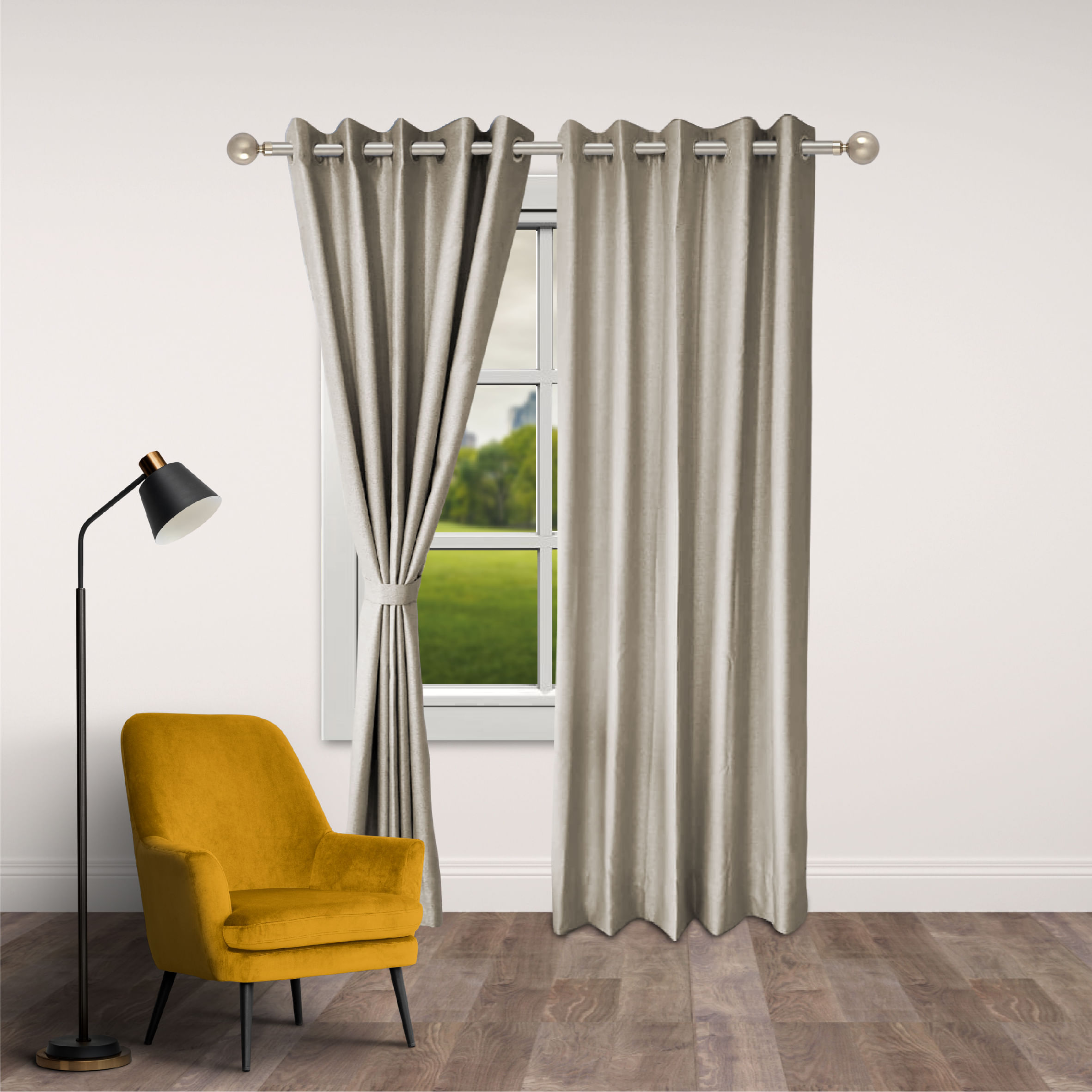 Pack de 2 Cortinas Sand 1.40x2.30 con 2 Alzapaños Orange