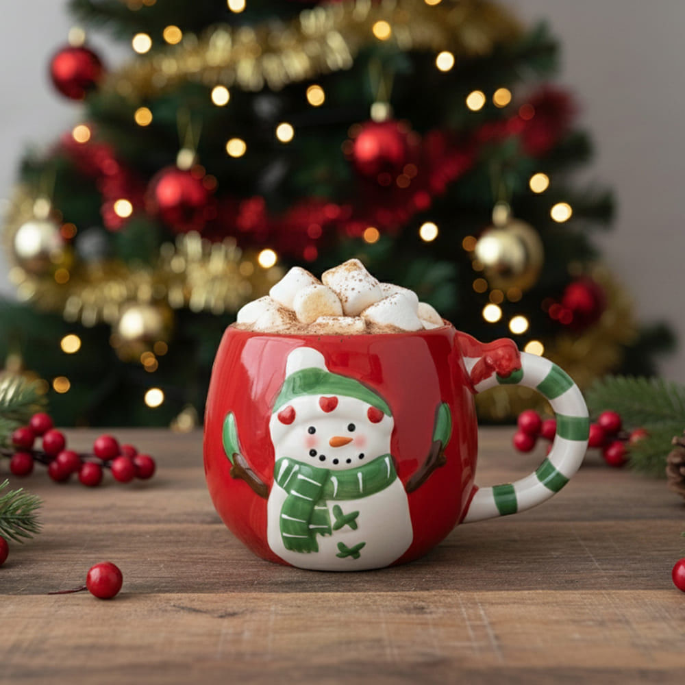 Mug Snowman Rojo con verde - Encanto Clásico