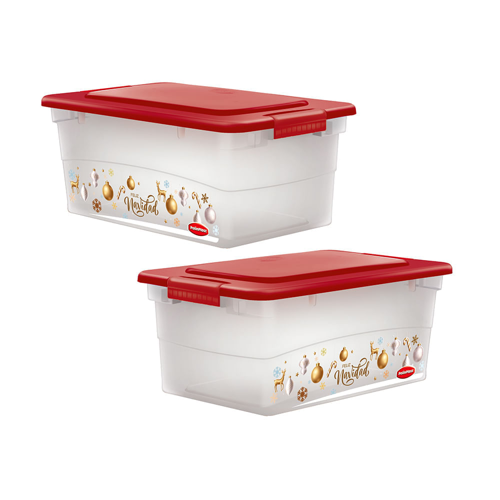 Caja Lokit #20 Navidad Transparente con Tapa Roja Polinplast