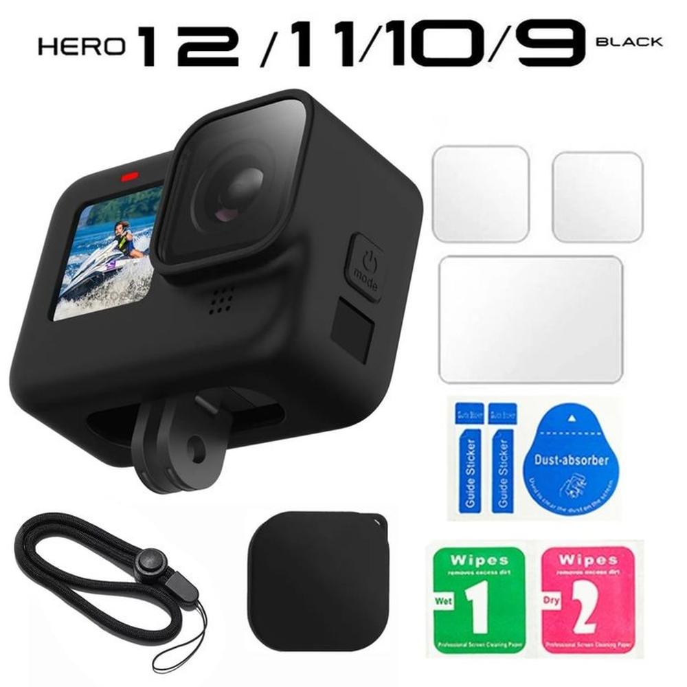 micas + case Funda protectora GoPro Hero 9 y 10 11 12- NEGRO